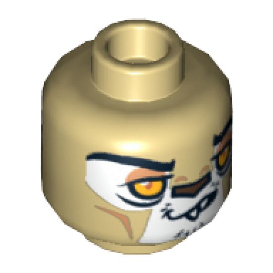 Minifigure, Head Dual Sided Alien Chima Lion with Orange Eyes, Brown Nose, Crooked Smile / Open Mouth Pattern (Leonidas) - Hollow Stud
