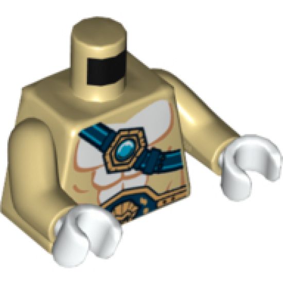 Torso Bare Chest with Body Lines, Dark Blue and Gold Belt and Strap and Dark Azure Round Jewel (Chi) Pattern / Tan Arms / White Hands