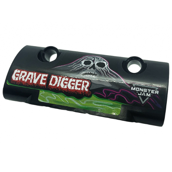 Technic, Panel Curved 7 x 3 with 2 Pin Holes through Panel Surface with White 'GRAVE DIGGER', Skull and Logo 'MONSTER JAM' Pattern Model Right Side (Sticker) - Set 42118