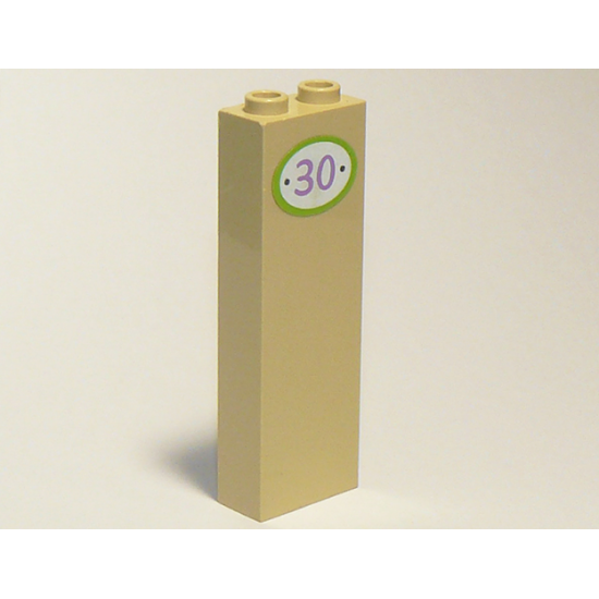 Brick 1 x 2 x 5 with Purple Number '30' on White Background in Lime Oval Pattern (Sticker) - Set 3315