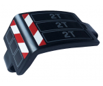 Technic, Panel Curved 3 x 5 x 3 with Red and White Danger Stripes and Dark Bluish Gray '2T' Pattern Model Left Side (Sticker) - Set 42108