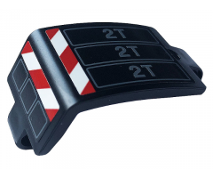 Technic, Panel Curved 3 x 5 x 3 with Red and White Danger Stripes and Dark Bluish Gray '2T' Pattern Model Left Side (Sticker) - Set 42108