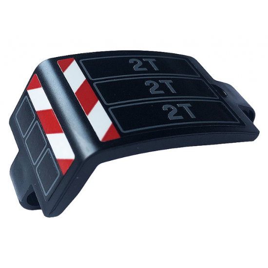 Technic, Panel Curved 3 x 5 x 3 with Red and White Danger Stripes and Dark Bluish Gray '2T' Pattern Model Left Side (Sticker) - Set 42108