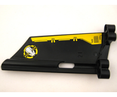 Technic, Panel Fairing #21 Large Long, Small Hole, Side B with Yellow Border and Yellow Circle and Silver Robot Head Pattern on Inside (Stickers) - Set 8105
