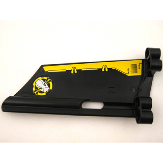 Technic, Panel Fairing #21 Large Long, Small Hole, Side B with Yellow Border and Yellow Circle and Silver Robot Head Pattern on Inside (Stickers) - Set 8105