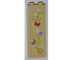 Brick 1 x 2 x 5 with Flowers and Butterflies Pattern Right (Sticker) - Set 3315