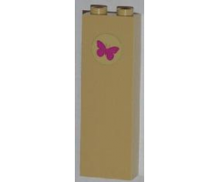 Brick 1 x 2 x 5 with Magenta Butterfly Pattern (Sticker) - Set 3315