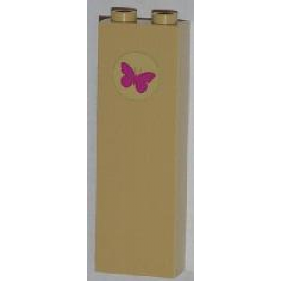 Brick 1 x 2 x 5 with Magenta Butterfly Pattern (Sticker) - Set 3315