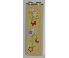Brick 1 x 2 x 5 with Flowers and Butterflies Pattern Left (Sticker) - Set 3315