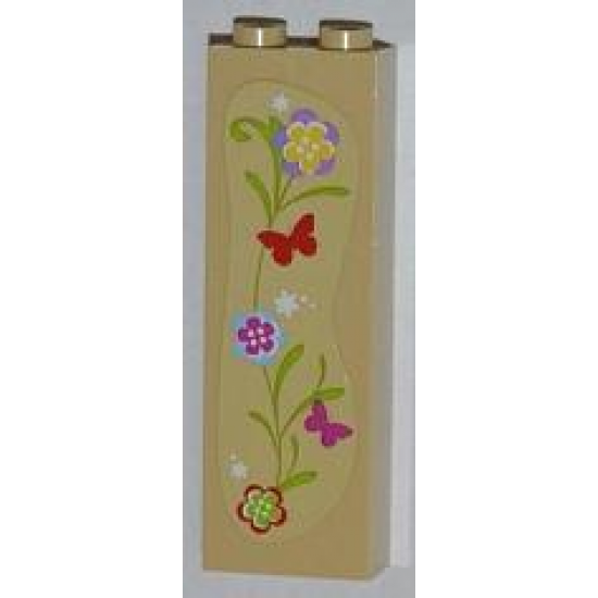 Brick 1 x 2 x 5 with Flowers and Butterflies Pattern Left (Sticker) - Set 3315