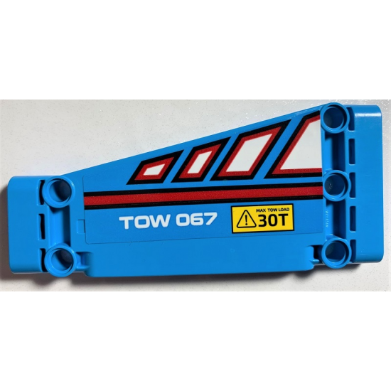Technic, Panel Plate 5 x 11 x 1 Tapered with White Polygons Outlined in Red, Red Line, 'TOW 067' and 'MAX TOW LOAD 30T' Pattern Model Right Side (Sticker) - Set 42070