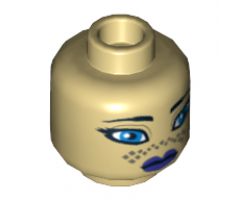 Minifigure, Head Female SW Barriss Offee, Purple Lips, Dark Tan Tattoo Pattern - Hollow Stud