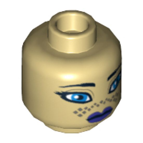 Minifigure, Head Female SW Barriss Offee, Purple Lips, Dark Tan Tattoo Pattern - Hollow Stud