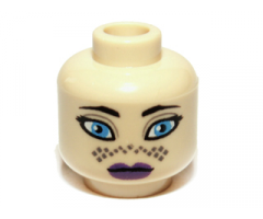 Minifigure, Head Female SW Barriss Offee, Purple Lips, Dark Tan Tattoo Pattern - Blocked Open Stud