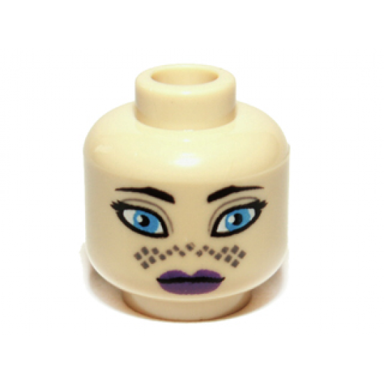 Minifigure, Head Female SW Barriss Offee, Purple Lips, Dark Tan Tattoo Pattern - Blocked Open Stud