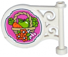 Road Sign Round on Pole with Carrot and Apple in Basket and Flowers Pattern on Both Sides (Stickers) - Set 41108