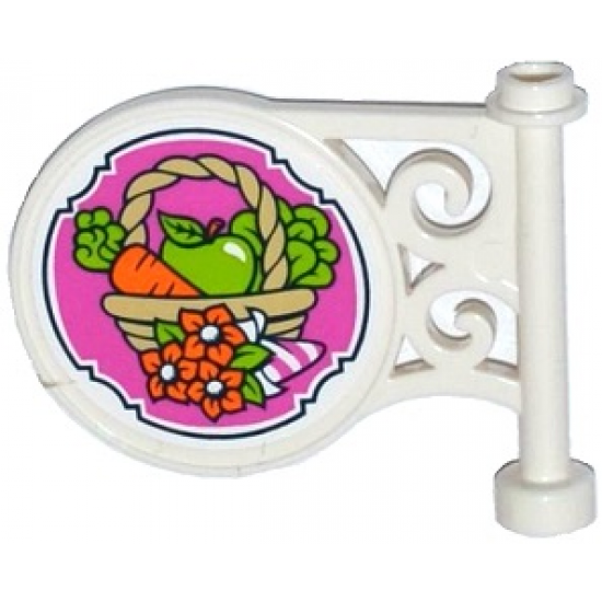 Road Sign Round on Pole with Carrot and Apple in Basket and Flowers Pattern on Both Sides (Stickers) - Set 41108