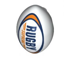 Sports Football / Rugby Ball with Dark Blue and Orange 'RUGBY SUPREME' Pattern