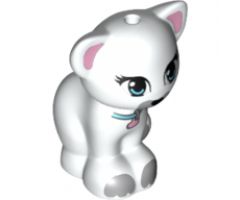 Cat, Friends / Elves, Sitting with Medium Azure Eyes and Collar with Bright Pink Heart Tag, Black Nose and Light Bluish Gray Patches Pattern (Jewel)