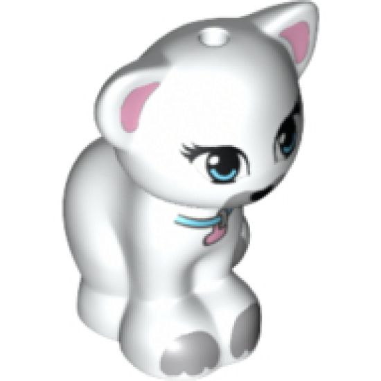 Cat, Friends / Elves, Sitting with Medium Azure Eyes and Collar with Bright Pink Heart Tag, Black Nose and Light Bluish Gray Patches Pattern (Jewel)