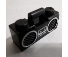 Minifigure, Utensil Radio Boom Box with Bar Handle with Silver Cassette Player, Buttons and Rimmed Speakers Pattern