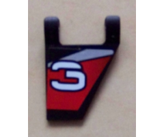 Flag 2 x 2 Trapezoid with White Number 3 on Black, Red, and Silver Background Pattern, Model Right (Sticker) - Set 8381