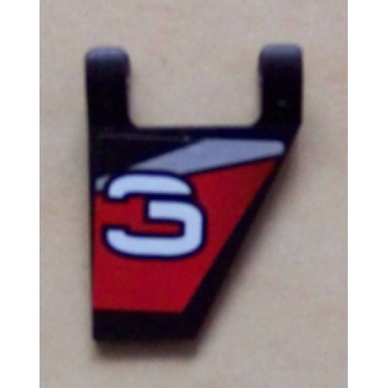 Flag 2 x 2 Trapezoid with White Number 3 on Black, Red, and Silver Background Pattern, Model Right (Sticker) - Set 8381