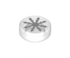 Tile, Round 1 x 1 with White Snowflake with 8 Points Pattern