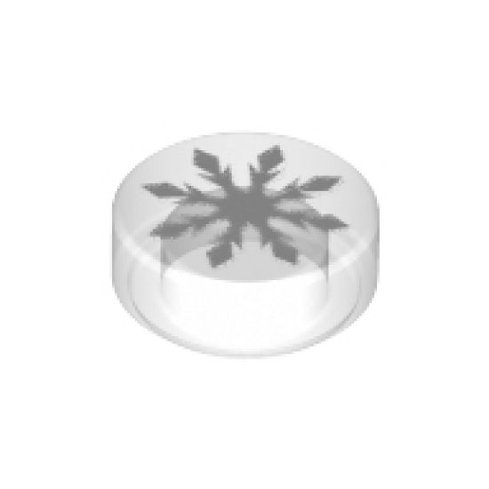 Tile, Round 1 x 1 with White Snowflake with 8 Points Pattern
