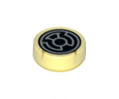 Tile, Round 1 x 1 with Black and White Yellow Lantern Logo Pattern