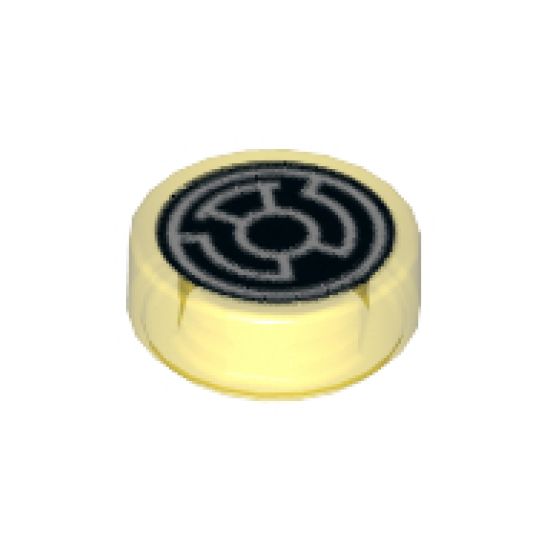 Tile, Round 1 x 1 with Black and White Yellow Lantern Logo Pattern