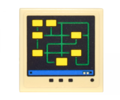 Tile 2 x 2 with Digital Screen with Yellow Rectangles and Bright Green Lines Pattern (Sticker) - Set 70900