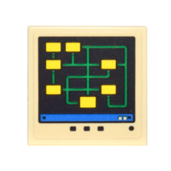 Tile 2 x 2 with Digital Screen with Yellow Rectangles and Bright Green Lines Pattern (Sticker) - Set 70900