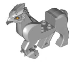 Hippogriff, Dark Bluish Gray Beak, Dark Bluish Gray and White Feathers, Bright Light Orange Eyes Pattern
