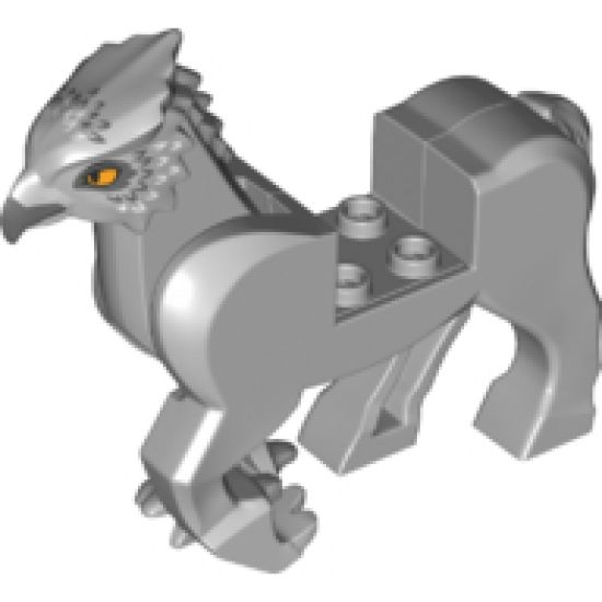 Hippogriff, Dark Bluish Gray Beak, Dark Bluish Gray and White Feathers, Bright Light Orange Eyes Pattern