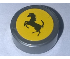 Tile, Round 1 x 1 with Black Ferrari Prancing Horse Logo on Yellow Background Pattern (Sticker) - Set 10248
