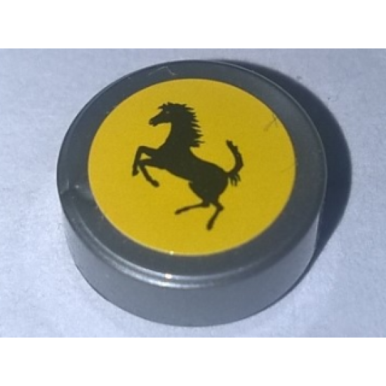 Tile, Round 1 x 1 with Black Ferrari Prancing Horse Logo on Yellow Background Pattern (Sticker) - Set 10248