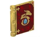 Minifigure, Utensil Book Cover with Gold Dragon Head, Red Diamonds, Medium Azure Egg on Dark Red Background Pattern