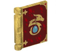 Minifigure, Utensil Book Cover with Gold Dragon Head, Red Diamonds, Medium Azure Egg on Dark Red Background Pattern