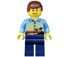 Sunset and Palm Trees - Dark Blue Legs, Reddish Brown Male Hair