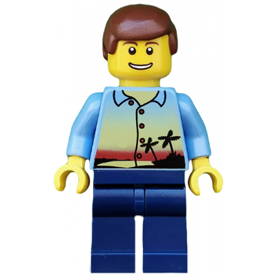 Sunset and Palm Trees - Dark Blue Legs, Reddish Brown Male Hair