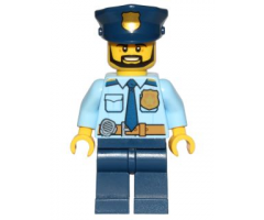 Police - City Shirt with Dark Blue Tie and Gold Badge, Dark Tan Belt with Radio, Dark Blue Legs, Police Hat with Gold Badge, Head Beard Black Angular