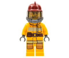 Fire - Bright Light Orange Fire Suit with Utility Belt, Dark Red Fire Helmet, Yellow Air Tanks