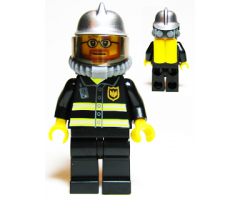 Fire - Reflective Stripes, Black Legs, Silver Fire Helmet, Beard and Glasses, Yellow Air Tanks