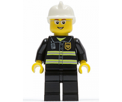 Fire - Reflective Stripes, Black Legs, White Fire Helmet, Glasses and Open Smile