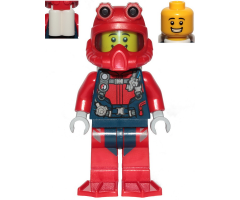 Scuba Diver - Male, Open Mouth Smile, Red Helmet, White Air Tanks, Red Flippers
