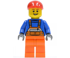 Overalls with Safety Stripe Orange, Orange Legs, Red Short Bill Cap, Open Grin