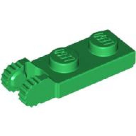 Hinge Plate 1 x 2 Locking with 2 Fingers on End and 9 Teeth with Bottom Groove