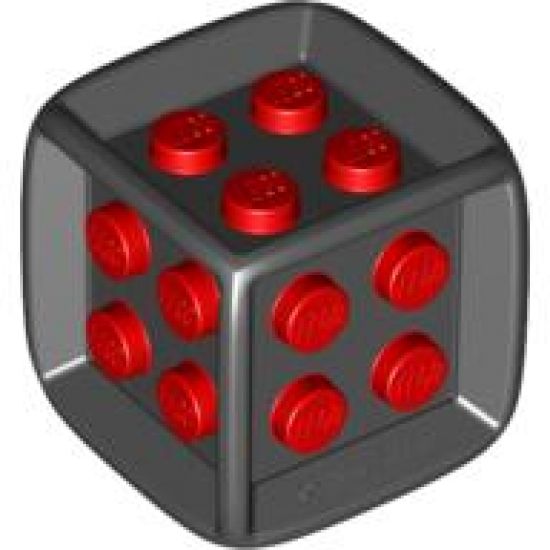 Die Cube with Rubber Frame and Red 2 x 2 Studs on All Sides