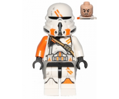 Clone Airborne Trooper, 212th Attack Battalion (Phase 2) - Orange Arm, Dirt Stains, Light Bluish Gray Cloth Kama, Scowl